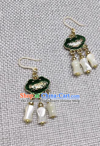 Chinese Traditional Hanfu Green Longevity Lock Earrings Ancient Princess Ear Accessories for Women