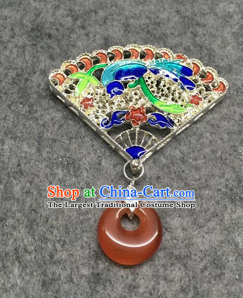 Chinese Traditional Hanfu Accessories Fan Brooch Ancient Qing Dynasty Queen Breastpin for Women