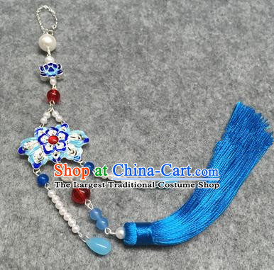 Chinese Traditional Hanfu Accessories Blueing Lotus Brooch Pendant Ancient Qing Dynasty Queen Breastpin for Women