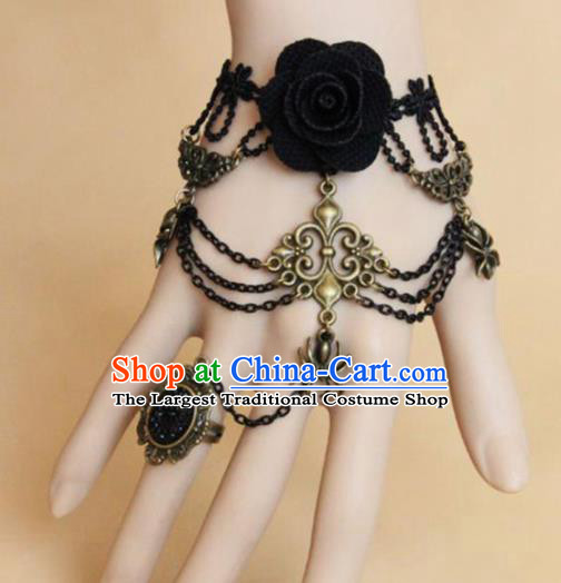 Top Grade Handmade Halloween Cosplay Bangle Fancy Ball Black Rose Bracelet Accessories for Women