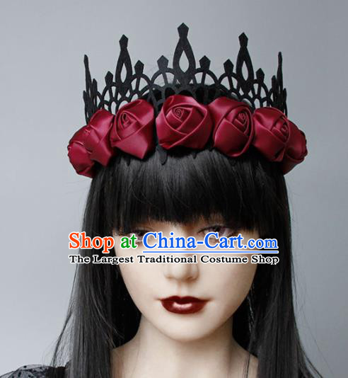 Top Grade Halloween Cosplay Gothic Red Roses Royal Crown Fancy Ball Handmade Hair Accessories for Women