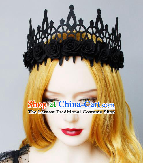 Top Grade Halloween Cosplay Gothic Black Roses Royal Crown Fancy Ball Handmade Hair Accessories for Women