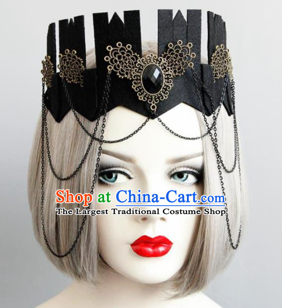 Top Grade Gothic Queen Black Royal Crown Halloween Cosplay Fancy Ball Handmade Hair Accessories for Women