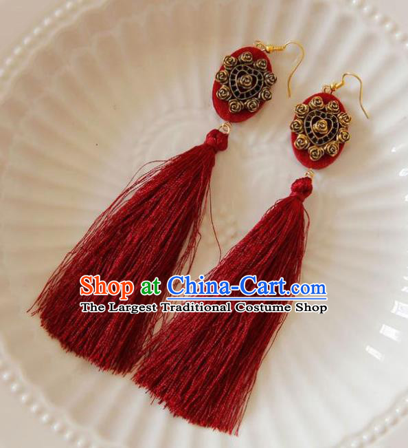 Top Grade Handmade Halloween Cosplay Gothic Red Tassel Earrings Fancy Ball Ear Accessories for Women