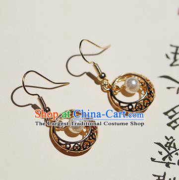 Chinese Traditional Hanfu Golden Ear Accessories Ancient Qing Dynasty Princess Earrings for Women