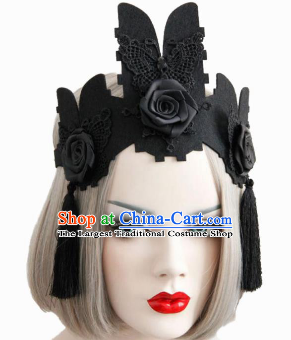 Handmade Halloween Cosplay Headwear Fancy Ball Stage Show Black Roses Royal Crown for Women