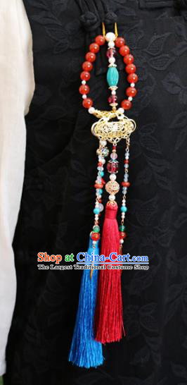 Chinese Ancient Ming Dynasty Imperial Consort Tassel Brooch Pendant Traditional Hanfu Court Accessories for Women