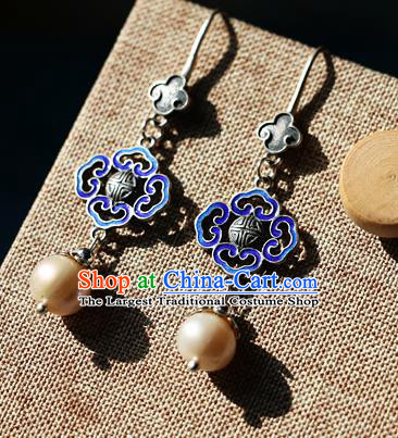 Chinese Traditional Hanfu Blueing Cloud Ear Accessories Ancient Qing Dynasty Princess Earrings for Women