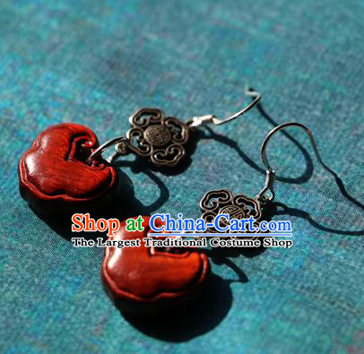 Chinese Traditional Hanfu Red Rosewood Ear Accessories Ancient Qing Dynasty Princess Earrings for Women