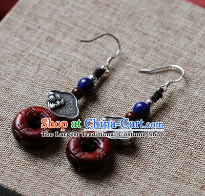 Chinese Traditional Hanfu Rosewood Ear Accessories Ancient Qing Dynasty Princess Earrings for Women