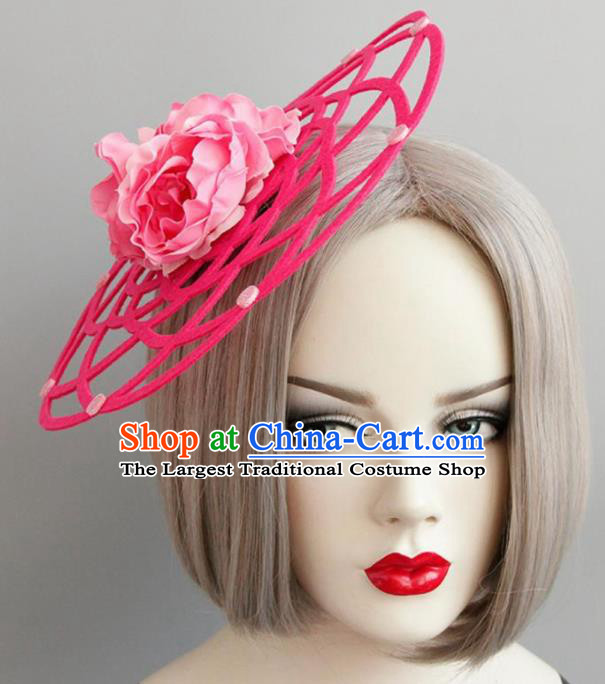 Halloween Handmade Cosplay Queen Pink Peony Top Hat Fancy Ball Stage Show Headwear for Women