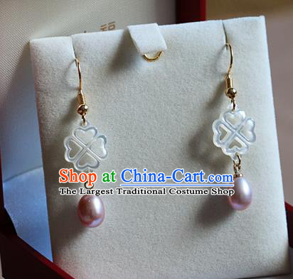 Chinese Traditional Hanfu Court Shell Pearl Ear Accessories Ancient Qing Dynasty Princess Earrings for Women