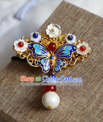 Chinese Qing Dynasty Cloisonne Butterfly Shell Brooch Pendant Traditional Hanfu Ancient Imperial Consort Accessories for Women