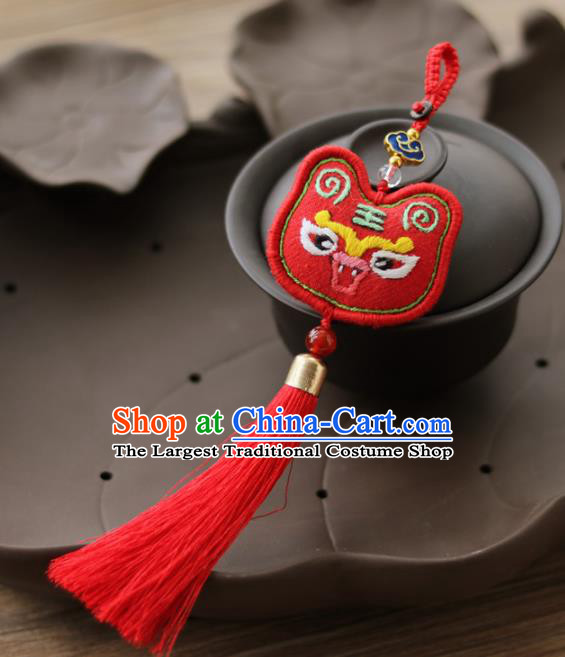 Chinese Ancient Embroidered Tiger Red Pendant Traditional Hanfu Court Accessories for Women