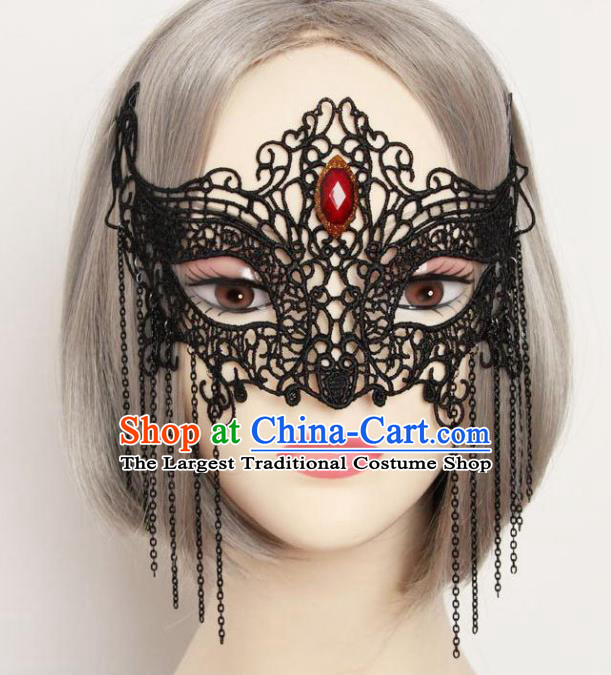 Handmade Halloween Venice Carnival Black Lace Tassel Mask Fancy Ball Cosplay Bride Stage Show Face Masks Accessories for Women