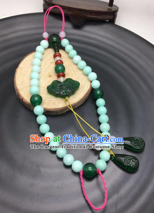 Chinese Traditional Hanfu Green Beads Breastpin Accessories Ancient Qing Dynasty Imperial Consort Brooch Pendant for Women