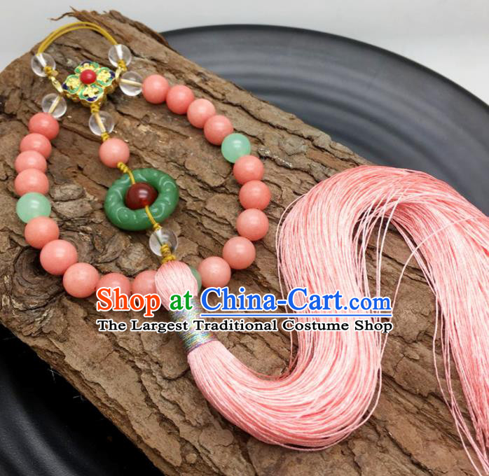 Chinese Traditional Hanfu Court Pink Beads Breastpin Accessories Ancient Qing Dynasty Imperial Consort Brooch Pendant for Women