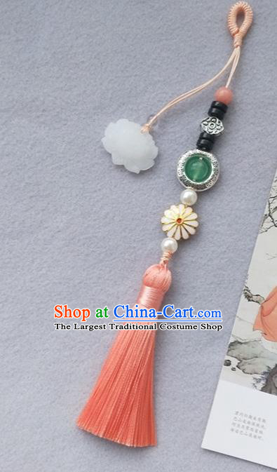 Chinese Traditional Hanfu Orange Tassel Lotus Brooch Pendant Ancient Cheongsam Breastpin Accessories for Women