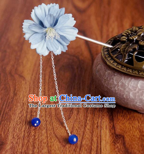 Chinese Ancient Song Dynasty Princess Blue Peach Flower Hairpins Traditional Hanfu Court Hair Accessories for Women