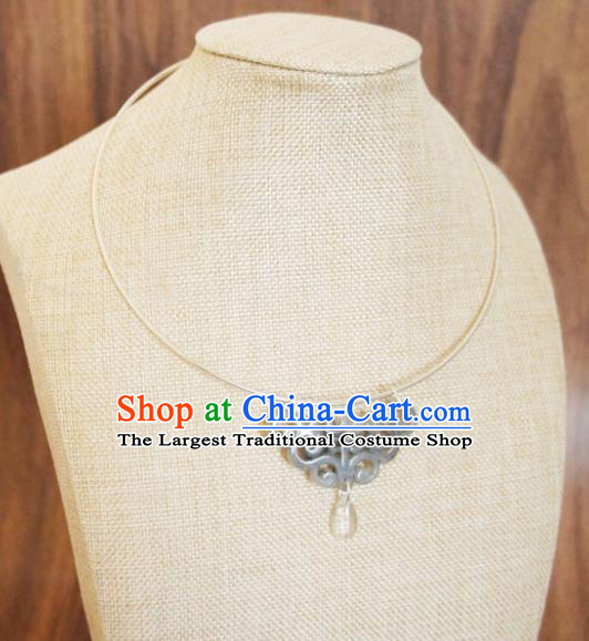 Chinese Traditional Hanfu Jewelry Accessories Ancient Ming Dynasty Princess Grey Jade Necklace for Women