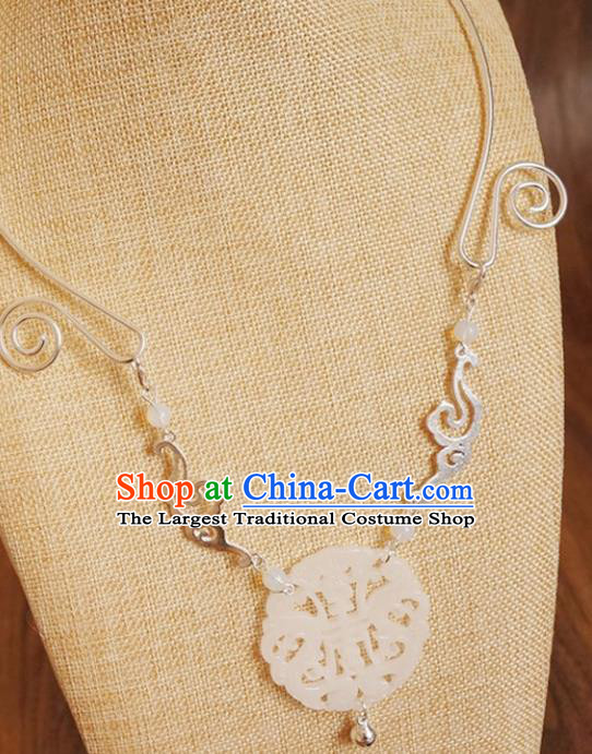 Chinese Traditional Hanfu Jewelry Accessories Ancient Ming Dynasty Princess Longevity Jade Necklace for Women