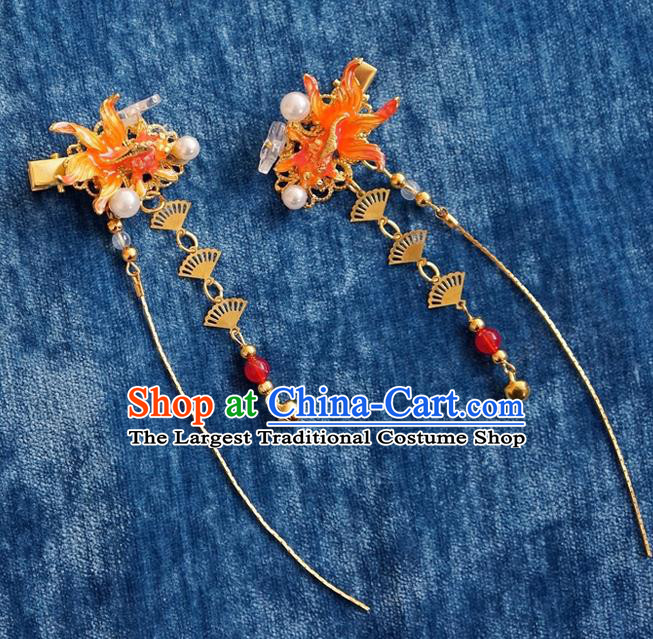 Chinese Ancient Song Dynasty Princess Red Goldfish Hair Claws Hairpins Traditional Hanfu Court Hair Accessories for Women