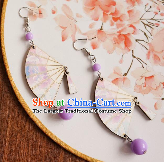 Chinese Traditional Hanfu Court Lilac Fan Ear Accessories Ancient Ming Dynasty Princess Earrings for Women