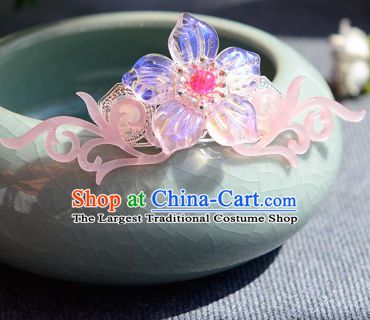 Chinese Ancient Ming Dynasty Princess Pink Hair Crown Hairpins Traditional Hanfu Court Hair Accessories for Women