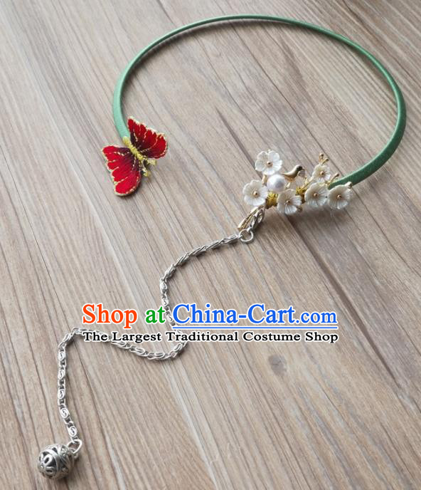 Chinese Traditional Hanfu Court Embroidered Red Butterfly Necklet Accessories Ancient Ming Dynasty Princess Necklace for Women