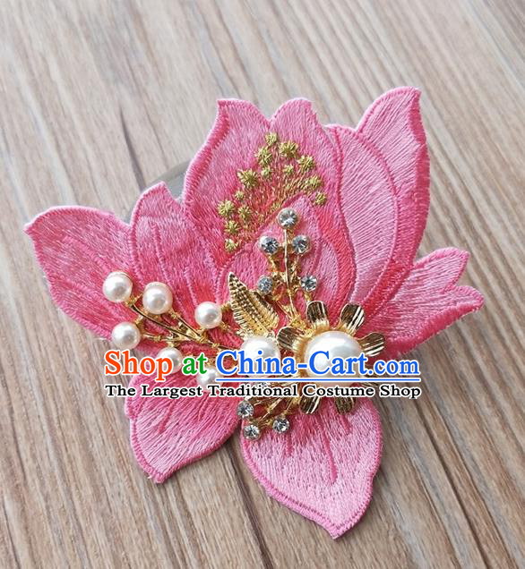 Chinese Traditional Hanfu Embroidered Peach Pink Magnolia Brooch Pendant Ancient Cheongsam Breastpin Accessories for Women