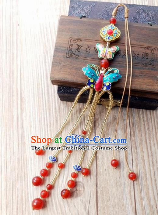 Chinese Traditional Hanfu Cloisonne Butterfly Tassel Brooch Pendant Ancient Cheongsam Breastpin Accessories for Women