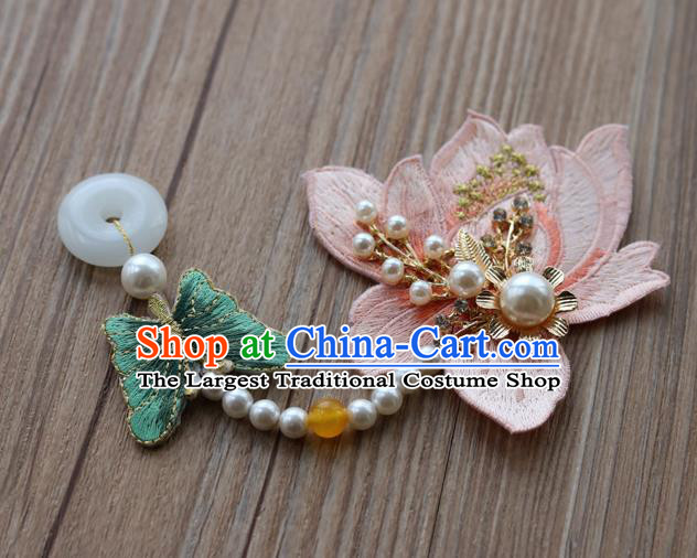 Chinese Traditional Hanfu Embroidered Pearls Tassel Brooch Pendant Ancient Cheongsam Breastpin Accessories for Women