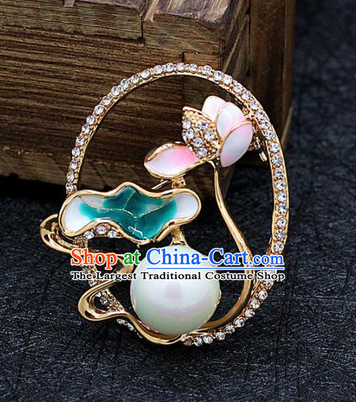 Chinese Traditional Hanfu Ceramics Lotus Brooch Pendant Ancient Cheongsam Breastpin Accessories for Women