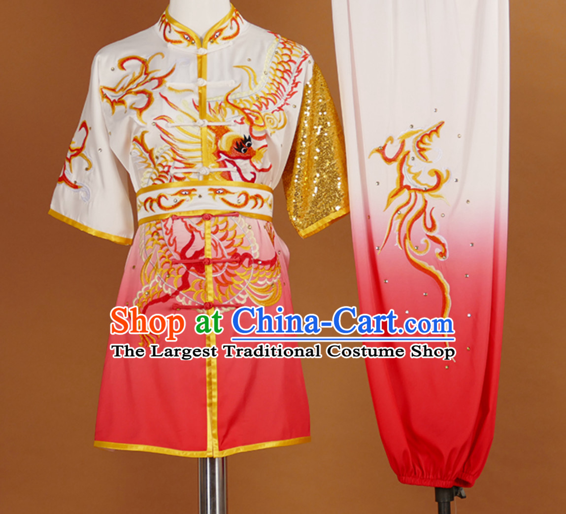 Red Color Changing Short Sleeves Martial Arts Suit Kung Fu Dress Wushu Suits Stage Performance Competition Full Set