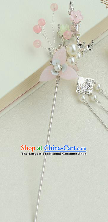 Chinese Ancient Tang Dynasty Princess Pink Plum Tassel Hairpins Traditional Hanfu Court Hair Accessories for Women