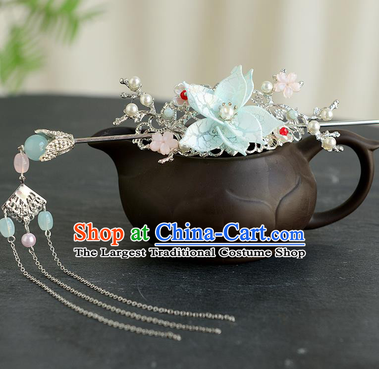 Chinese Ancient Tang Dynasty Princess Blue Lotus Hair Crown Hairpins Traditional Hanfu Court Hair Accessories for Women