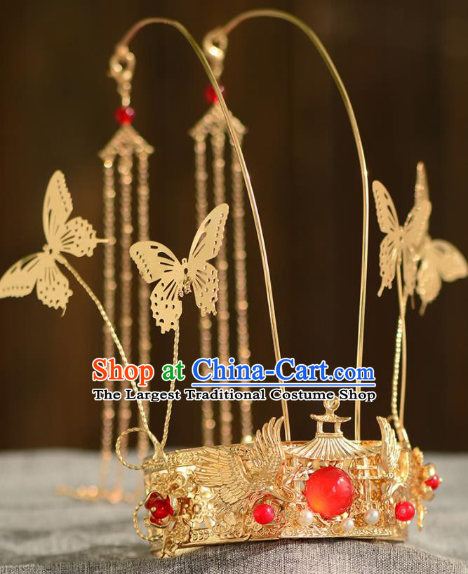 Chinese Ancient Tang Dynasty Princess Golden Phoenix Coronet Hairpins Traditional Hanfu Court Hair Accessories for Women