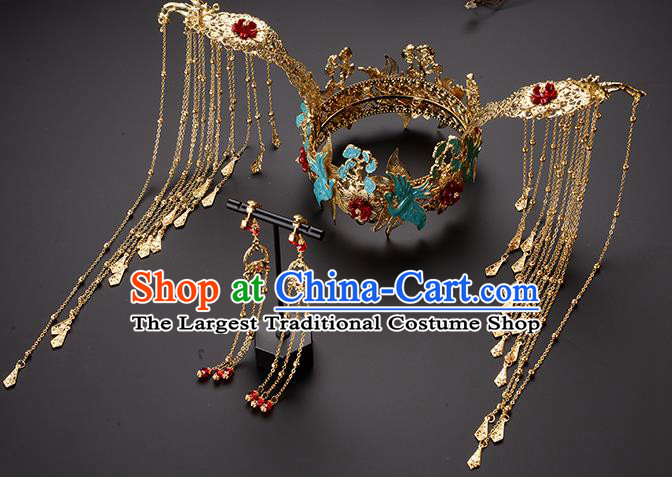 Chinese Ancient Tang Dynasty Princess Cloisonne Phoenix Coronet Hairpins Traditional Hanfu Court Hair Accessories for Women