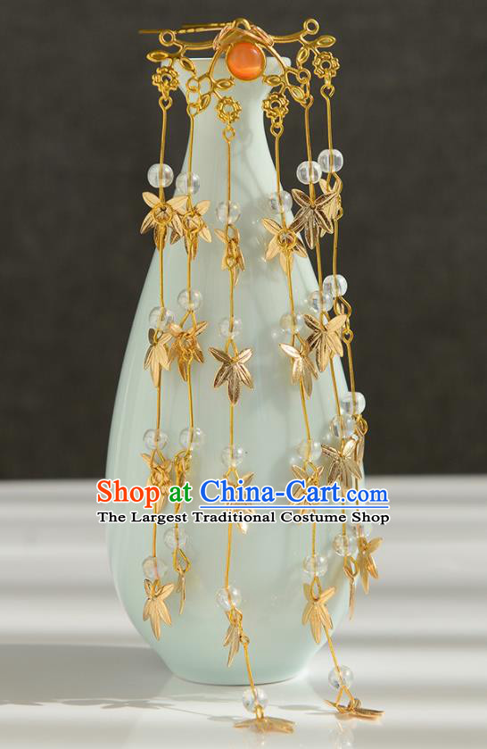 Chinese Ancient Tang Dynasty Princess Maple Leaf Tassel Hairpins Traditional Hanfu Court Hair Accessories for Women