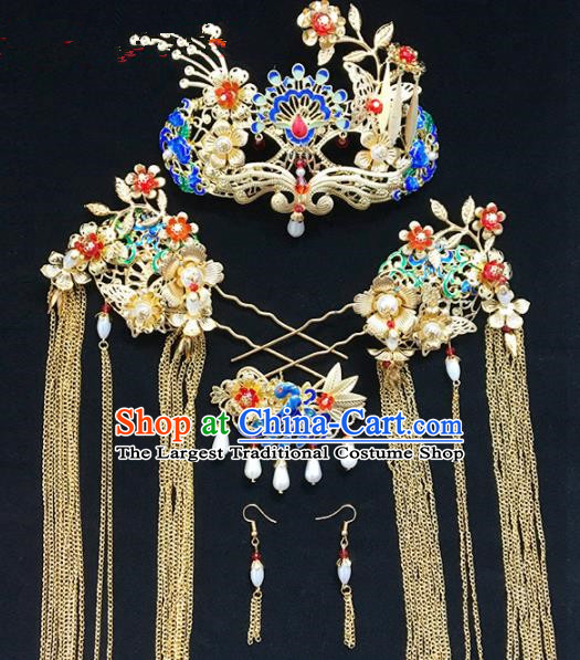 Chinese Ancient Qing Dynasty Phoenix Coronet Hairpins Traditional Hanfu Court Princess Hair Accessories for Women