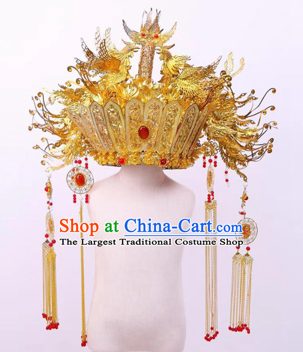 Chinese Ancient Bride Luxury Phoenix Coronet Hairpins Traditional Hanfu Court Princess Hair Accessories for Women