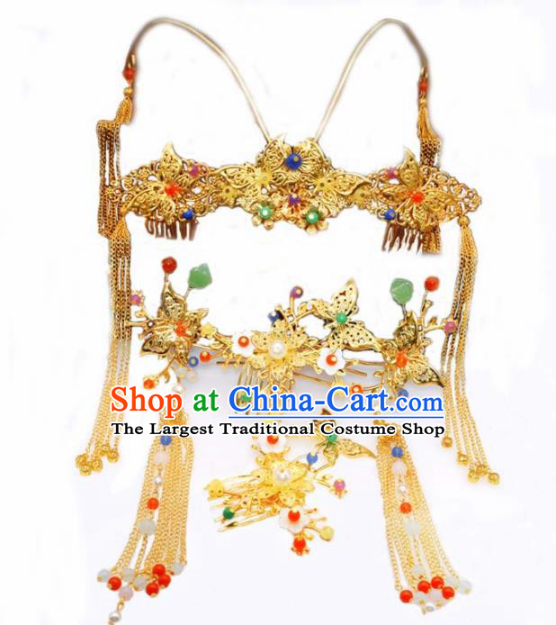 Chinese Ancient Tang Dynasty Bride Phoenix Coronet Hairpins Traditional Hanfu Court Princess Hair Accessories for Women