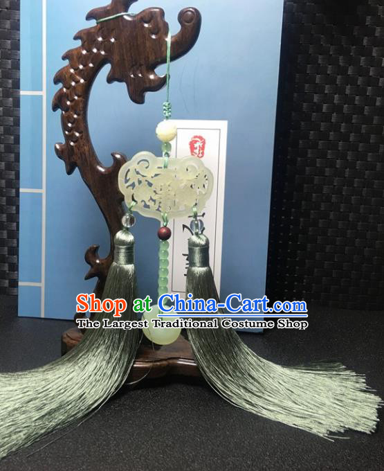 Traditional Chinese Hanfu Jade Longevity Lock Waist Accessories Ancient Swordsman Green Tassel Pendant