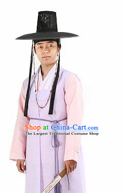 Traditional Korean Purple Hanbok Clothing Asian Korea Ancient Bridegroom Fashion Apparel Costume and Hat for Men