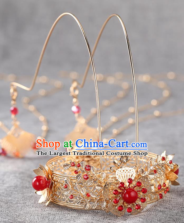 Chinese Ancient Ming Dynasty Princess Golden Tassel Phoenix Coronet Hairpins Traditional Hanfu Court Hair Accessories for Women