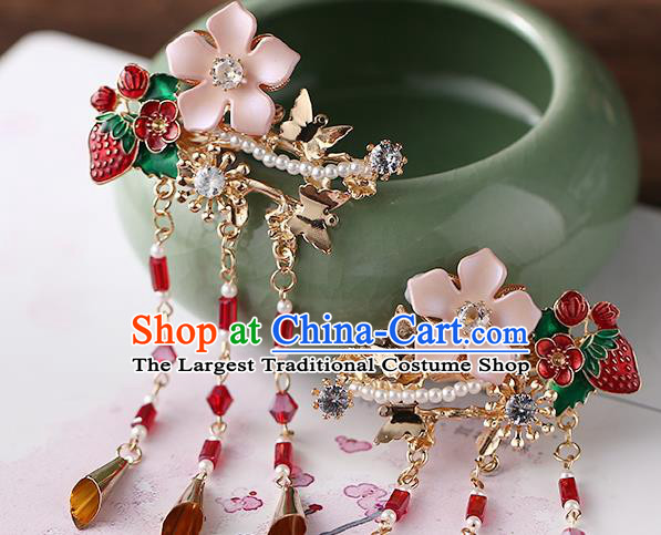 Chinese Ancient Ming Dynasty Princess Strawberry Hair Claws Hairpins Traditional Hanfu Court Hair Accessories for Women