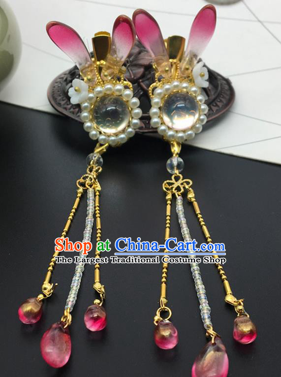 Chinese Ancient Ming Dynasty Princess Pearls Crystal Hair Claws Hairpins Traditional Hanfu Court Hair Accessories for Women