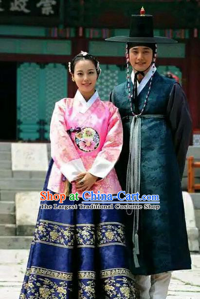 Traditional Korean Court Hanbok Asian Korea Ancient Princess and Prince Apparel Costumes Complete Set for Women for Men