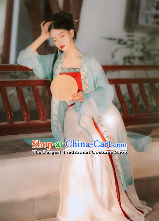 Traditional Chinese Song Dynasty Rich Lady Replica Costumes Ancient Court Princess Green Hanfu Dress for Women