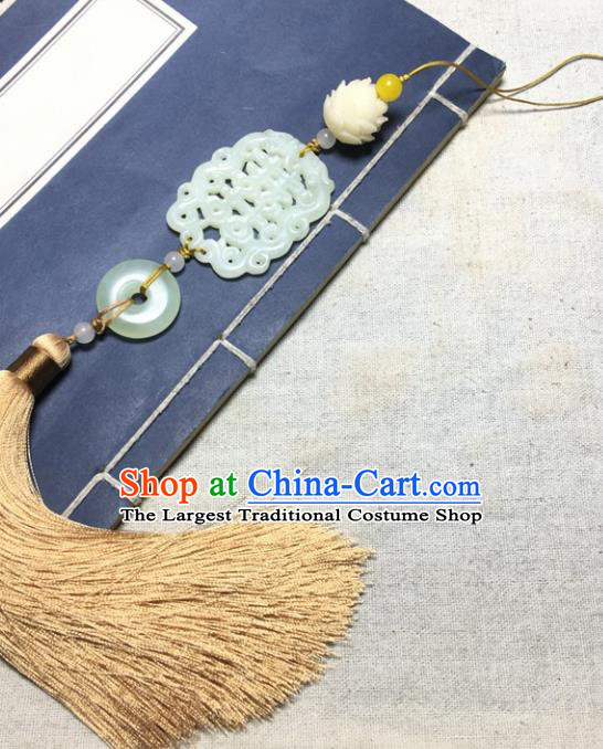 Traditional Chinese Hanfu Wedding Jade Carving Waist Accessories Tassel Pendant Ancient Swordsman Brooch